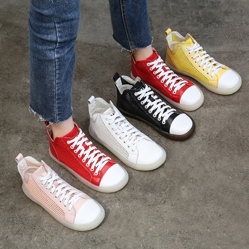 

PEIPAH Summer Women's Ankle Boots Female Flat Sport Shoes With Perforations Sneakers For Women Leather Shoes Ladies Air Mesh