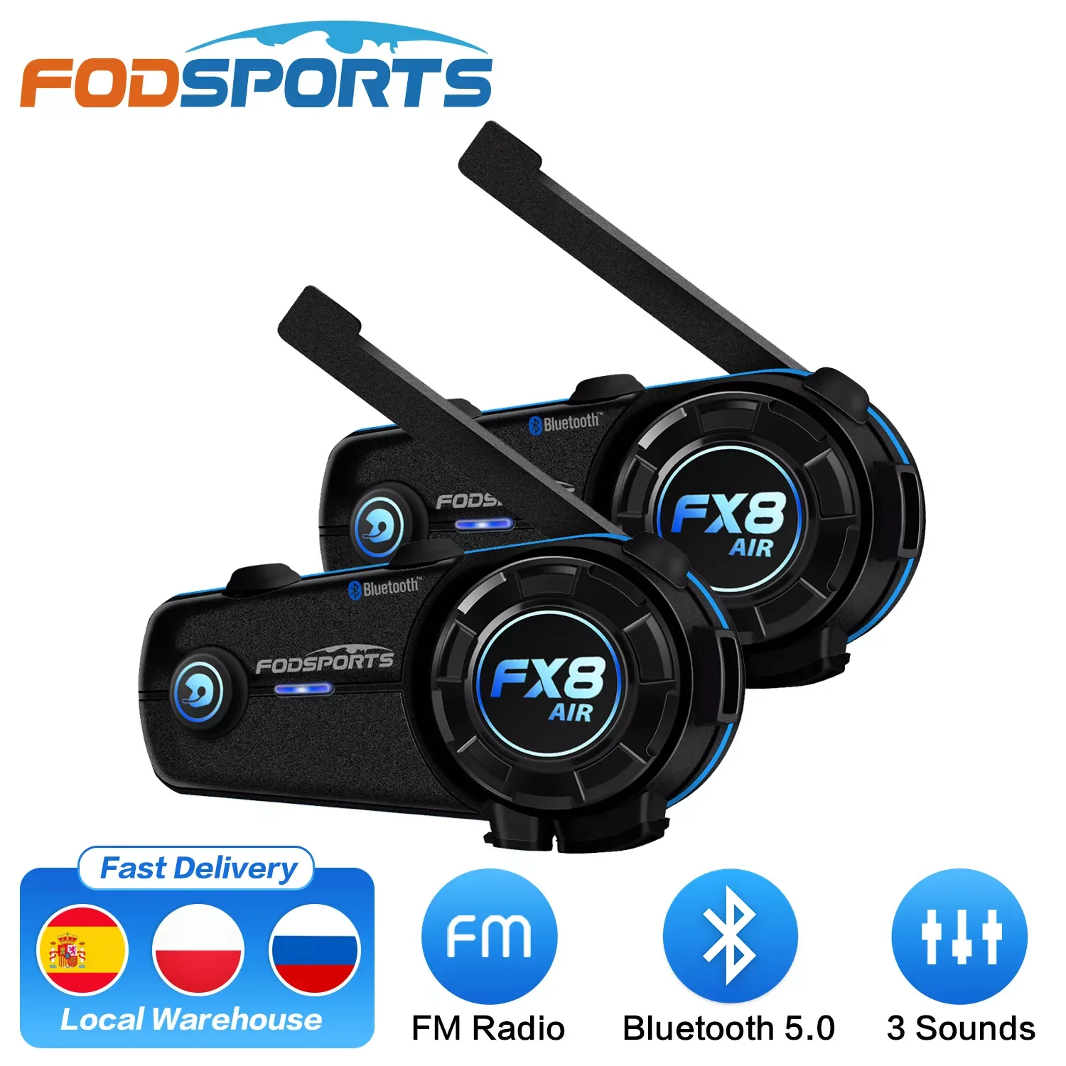

2 pcs Fodsports FX8 AIR Helmet Intercom Motorcycle Bluetooth Headset Waterproof Interphone BT 5.0 FM Radio 3 Sounds