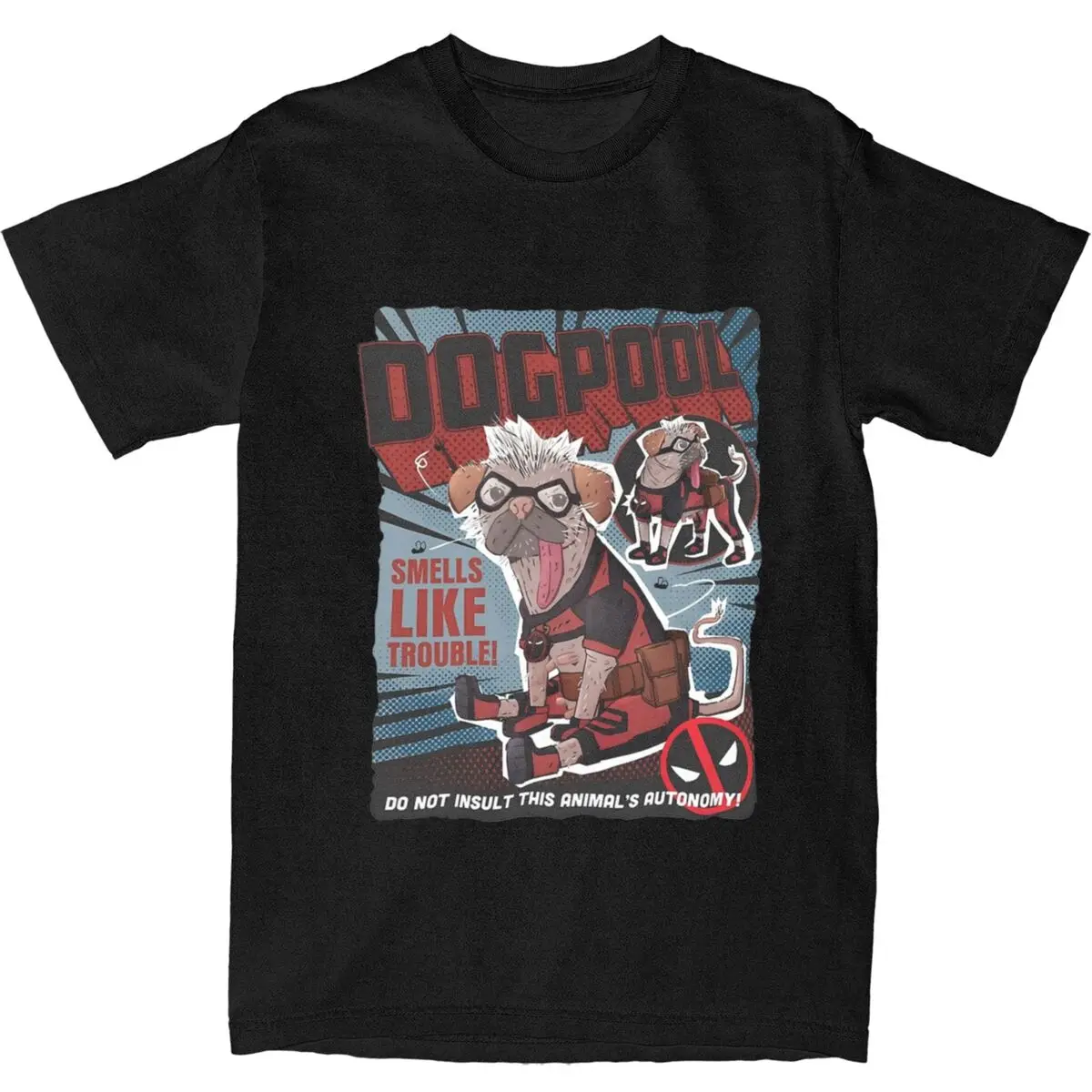Men Deadpool Wolverine Dogpool Distressed Trouble Logo T Shirt 100% Cotton Tees Summer T-Shirt O-Neck Loose Tshirt Plus Size 6XL