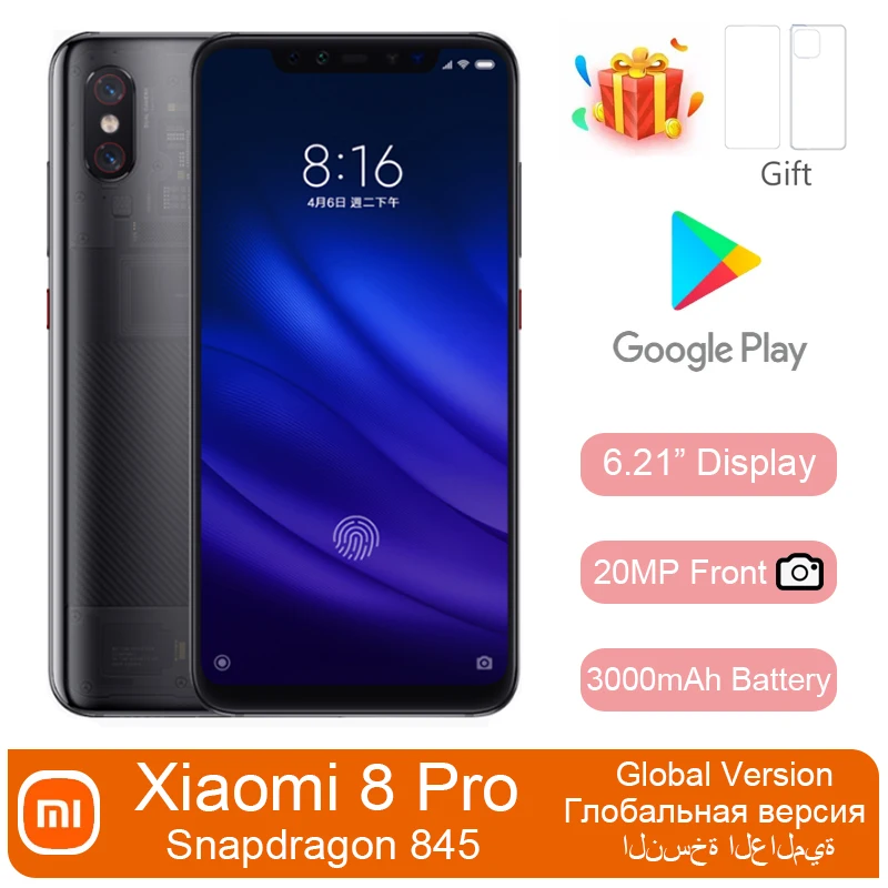 Cena Smartphone Xiaomi Mi 8 PRO Cal 6.21 Bateria 3400 MAh Snapdragon 845 1080x2248 Pikseli ładowanie 18W Wersja Globalna