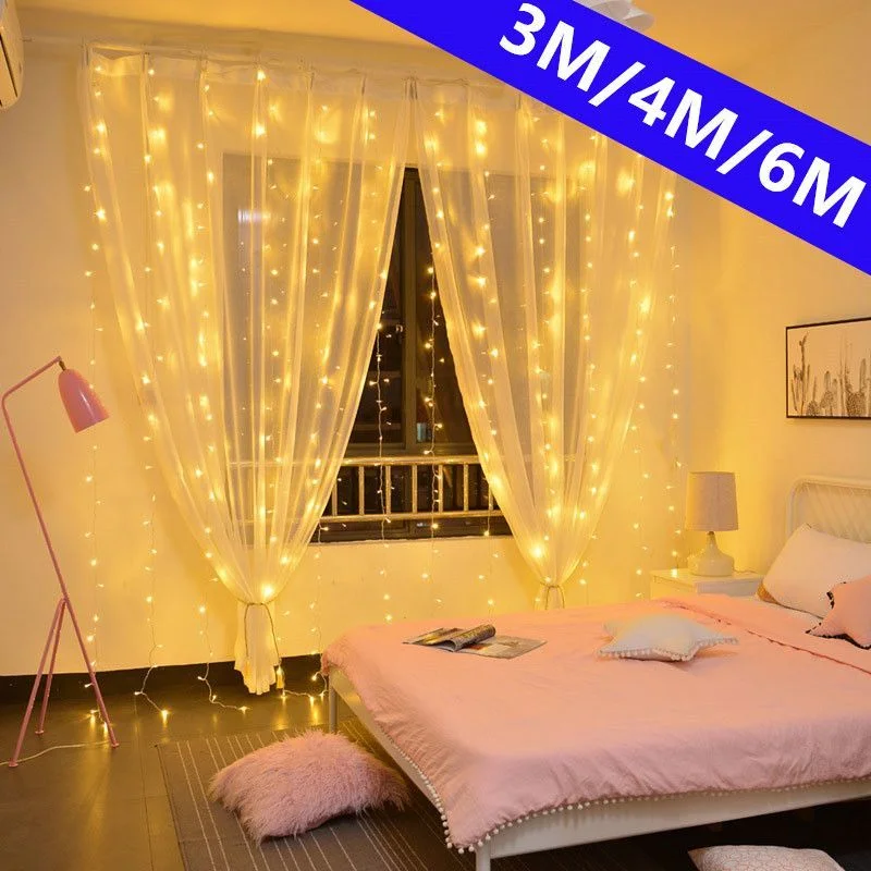 

Christmas Curtain Garland LED Lights String USB Remote Control Fairy Lights Wedding Holiday Decoration for Bedroom Home Outdoor