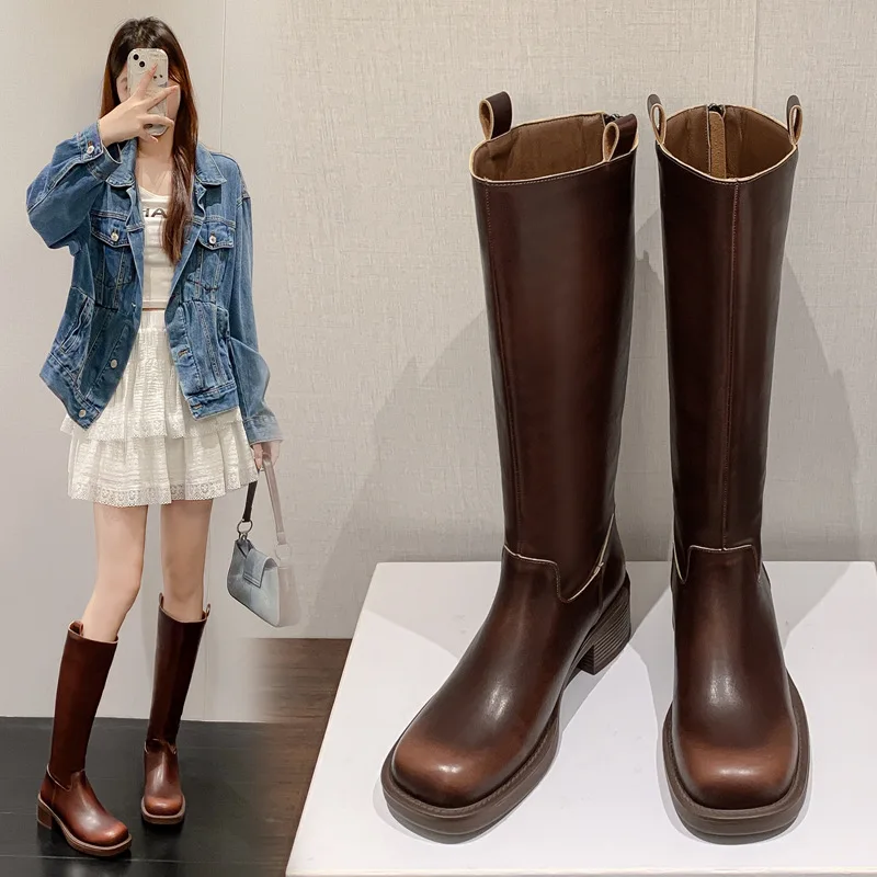 

2023 Autumn Winter Women's High Boots Designer Fashion Soft Leather Back Zippers Long Botas Ladies Comfort Knee High Booties