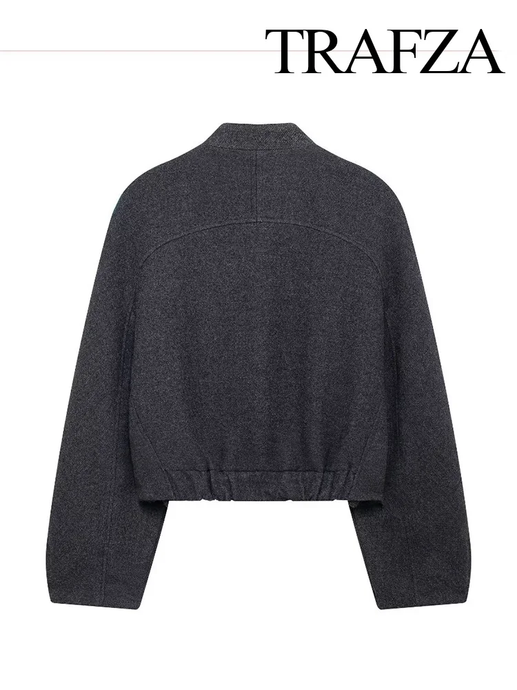 TRAFZA осень-зима женская однотонная короткая куртка-бомбер на пуговицах с
