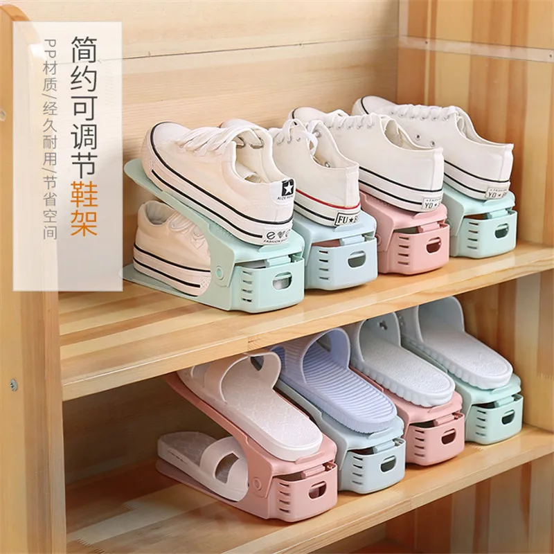 

1Pcs Double Shelf Space Savers White Shoe Rack Cabinets Shoe Storage Organizer Plastic Adjustable Shoes Warderobe Bedroom