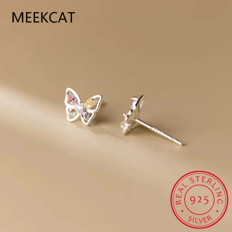 Real 925 Sterling Silver 2022 Colour Shiny CZ Butterfly Stud Earrings For Daughter Girls Fine Jewelry Gift DG0037