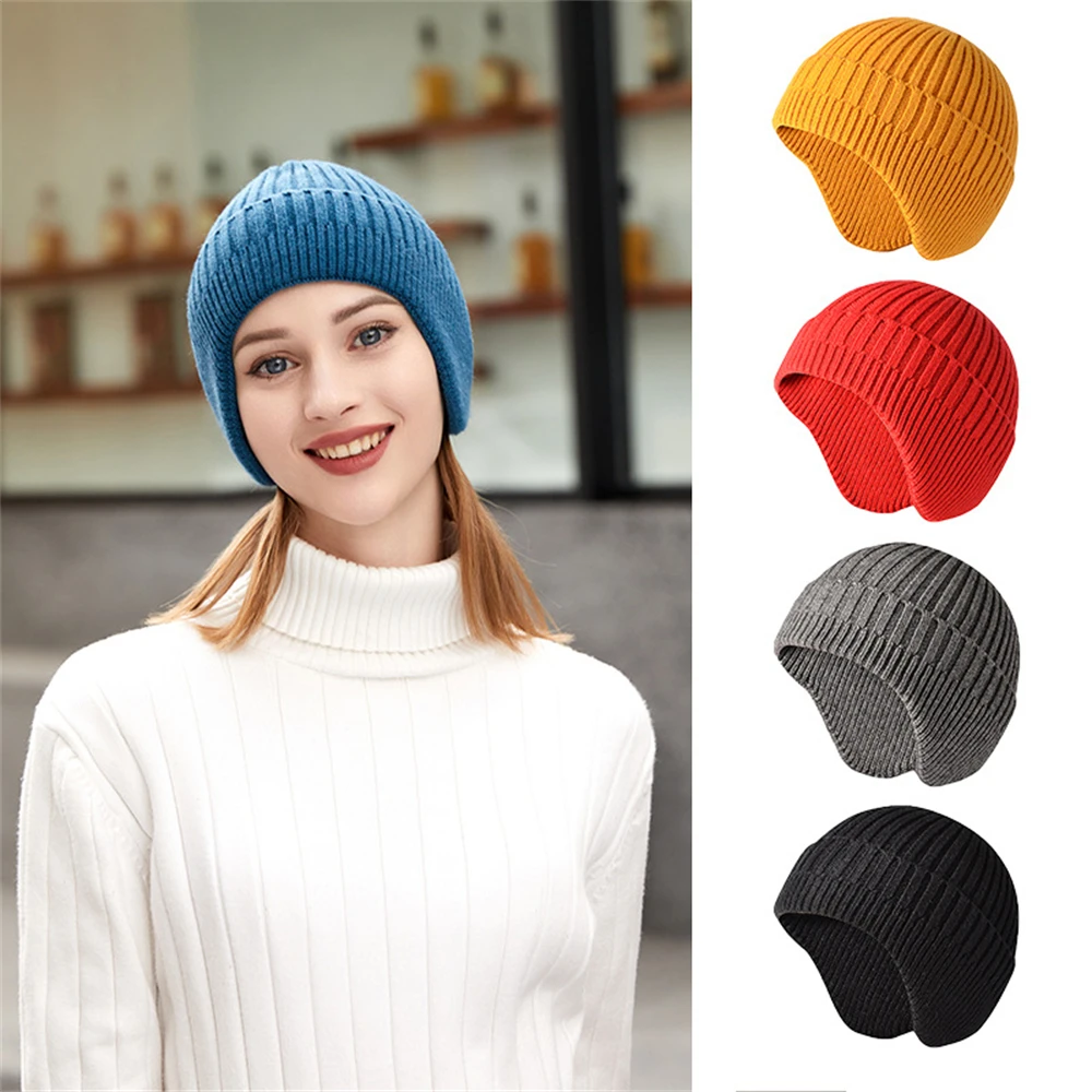 

2023 Winter Thickened Warm Ear Protection Hats For Unisex Couples Hats Knitted Hats Windproof And Cold-Proof Wool Skullies Hats