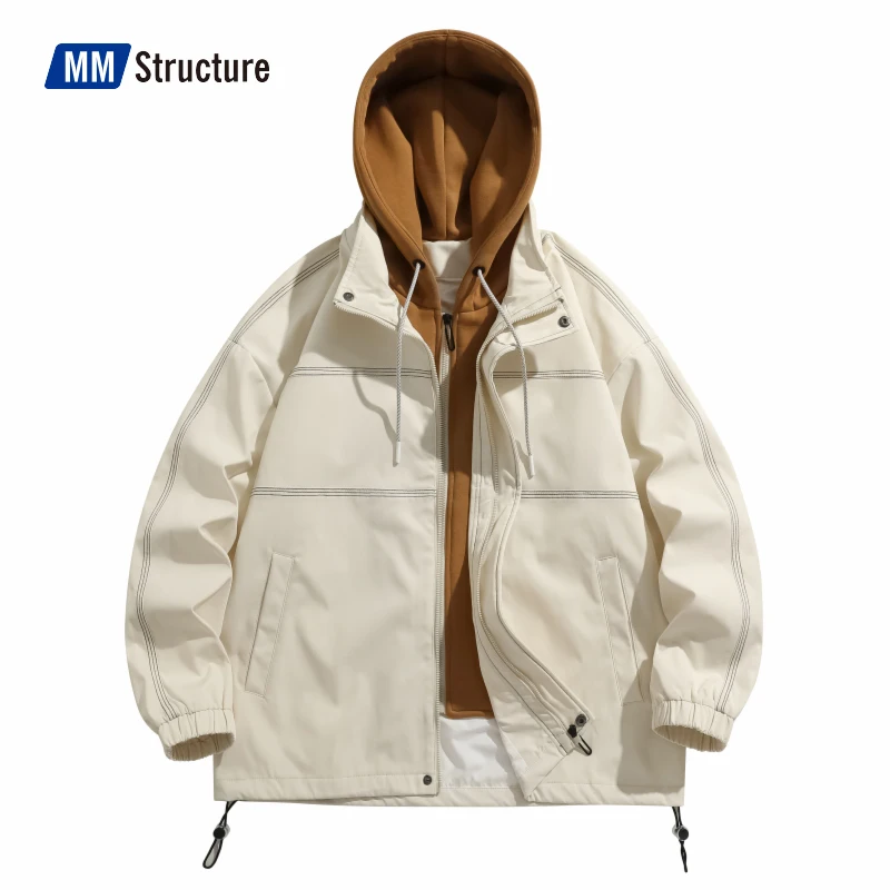 

Mens Trend Windbreaker Coat Retro All-match Hooded Outwear College Style 2022 Spring&Autumn Casual Loose Male Streetwear Jacket