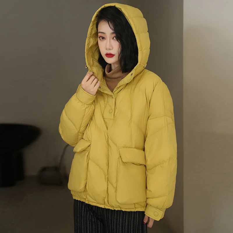 2022 Winter New Women Down Jacket Fashion Design Pullover White Duck Down Thin Section Short Solid Color Coats Female Clothing