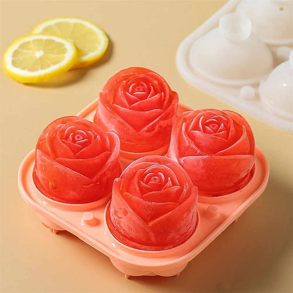 

4 Holes Rose Flower Ice Cube Silicone Mold DIY Ice Maker Popsicle Dessert Mold Bar Juice Whiskey Cocktails Ice Ball Mold Kitchen