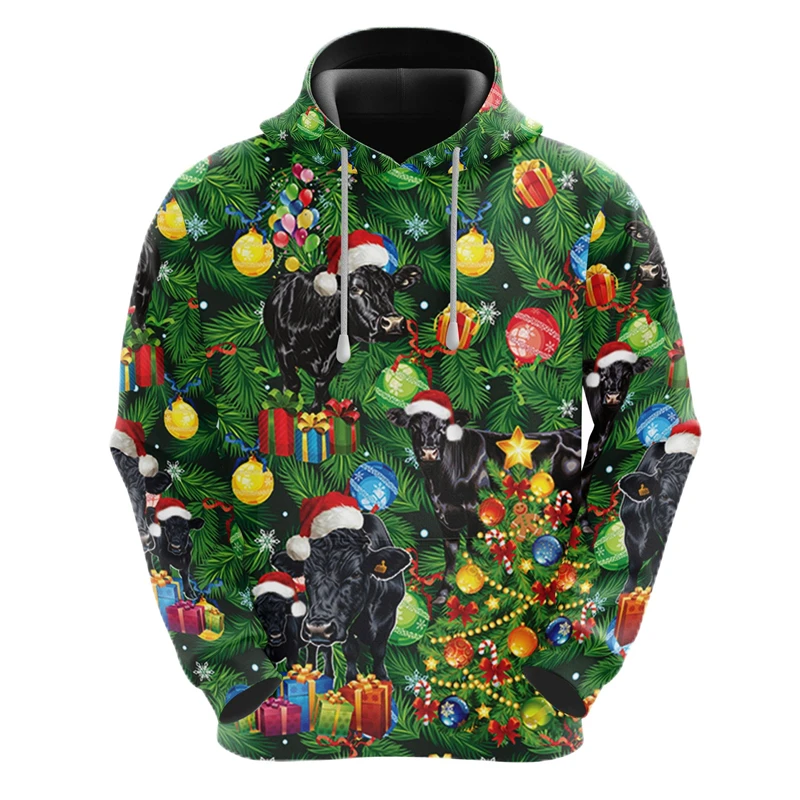 Мужская рождественская толстовка с капюшоном в виде коровы модные забавные