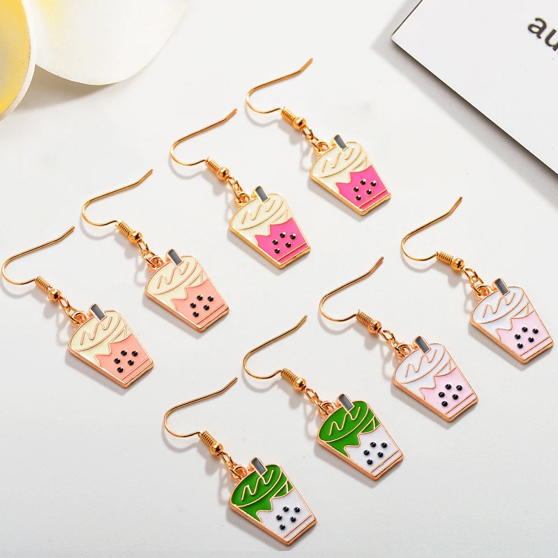 

2 Pairs Of Milk Tea Enamel Hoop Earrings Women's Party Charm Accessories Pendant Necklace Stylish Cute DIY Making Gifts For Kids