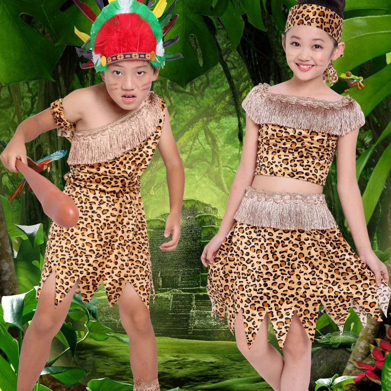 

Children's Savage Performance Costume Hunter Indian Primitive Djembe Adult Dance Children's Costume Stage Performance Costume