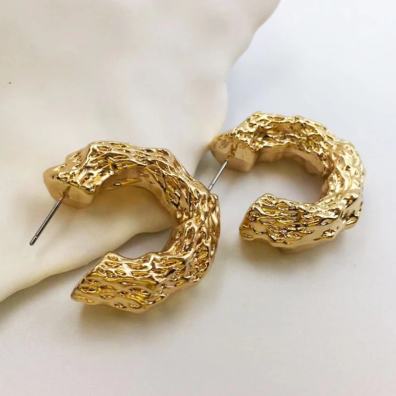 

Punk Irregular Hoop Earrings for Women European And American Style Fashion Jewelry Hip-hop CCB Gold Color African Earrings
