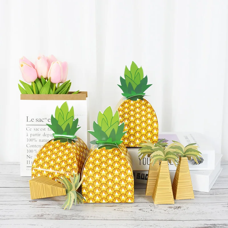 

5/10pcs Paper Pineapple Candy Boxes DIY Hawaii Paper Candy Bag Tropical Pineapple Party Favor Box Hawaiian Luau Party Decoration