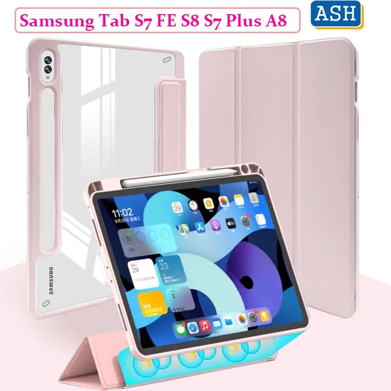 

for Samsung Galaxy Tab S8 Plus S7 Plus S7 FE S6 Lite S8 S7 A8 10.5 A7 10.4 A7 Lite A 8.0 2019 Smart Flip Stand Clear Pen Slot