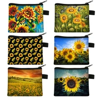 small wallet daisy pattern cosmetic bag women waterproof makeup bag yellow sunflowers toiletry bag travel cosmetic case cartera