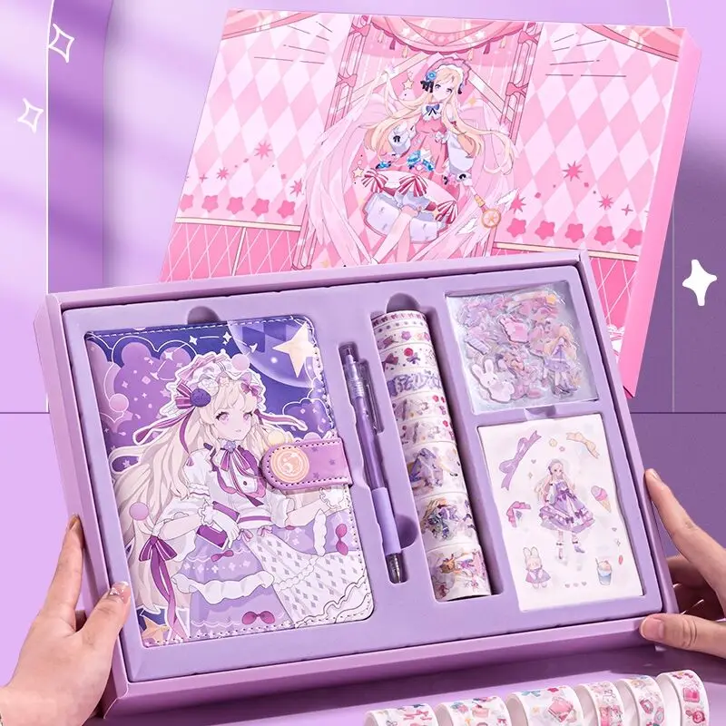 

Creative Notebook Set Gift Box Cartoon Sticker Adhesive Tape Diy Tool Full Set Student Diary Book Stationery Children Xmas Gift