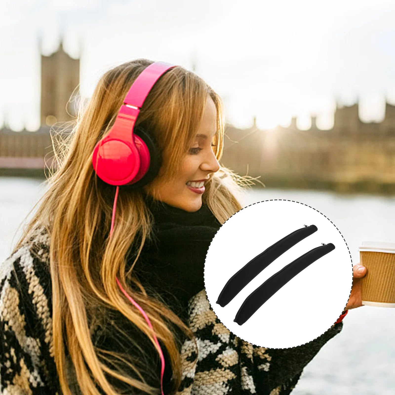 

2Pcs Durable Earphone Headband Protectors Cloth Headphone Headbands (Black)