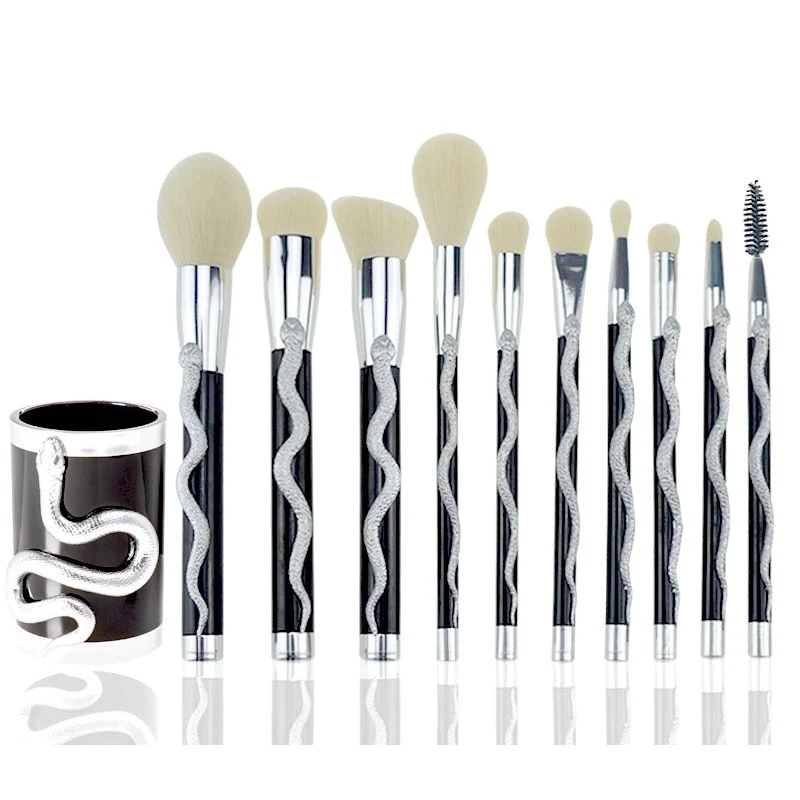 

10PCS Snake Pattern Makeup Brush Set Big Concealer Contour Eye Shadow Cosmetics Brushes Blushing Foundation Blending Brush