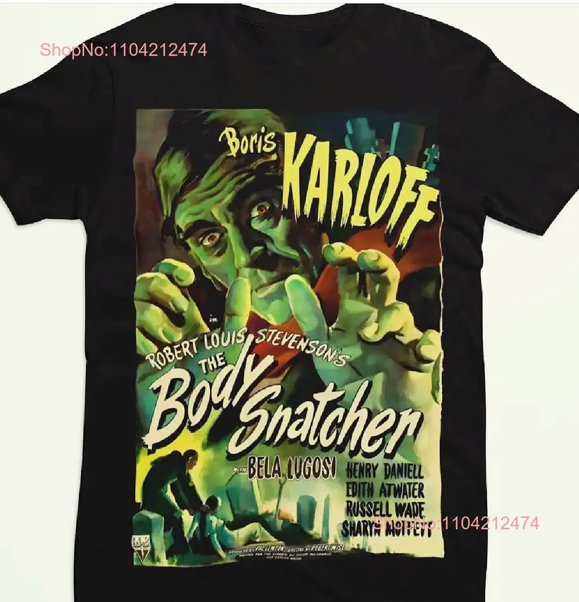 Черная хлопковая футболка The Bodysnatcher в стиле ретро Борис Карофф унисекс до 5XL также