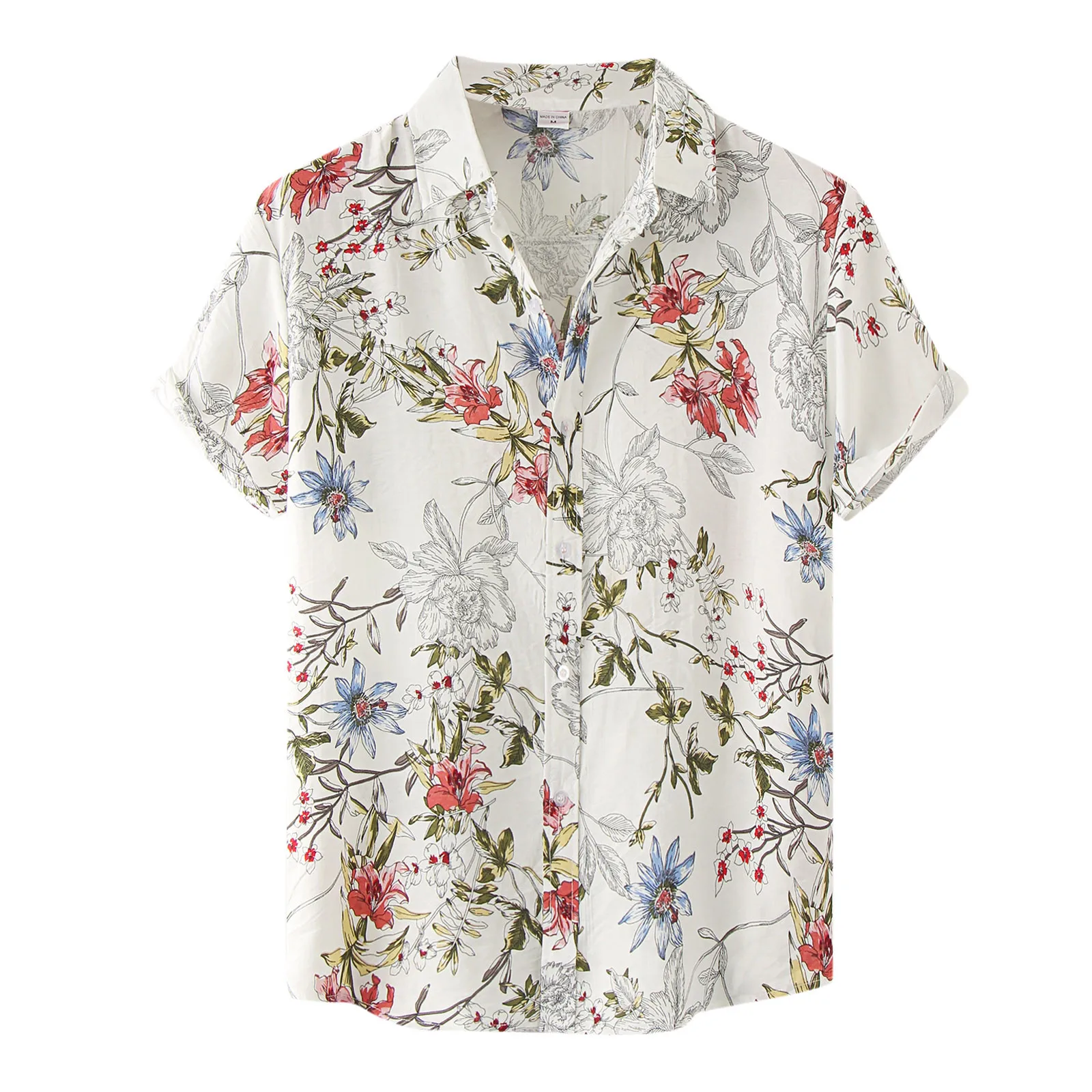 

Men's Casual Fashion Shirt Tops Flower Hawaii Printed Loose Top Shirt Short Sleeve Turn-Down Collar Button Shirt Little Boy Blue