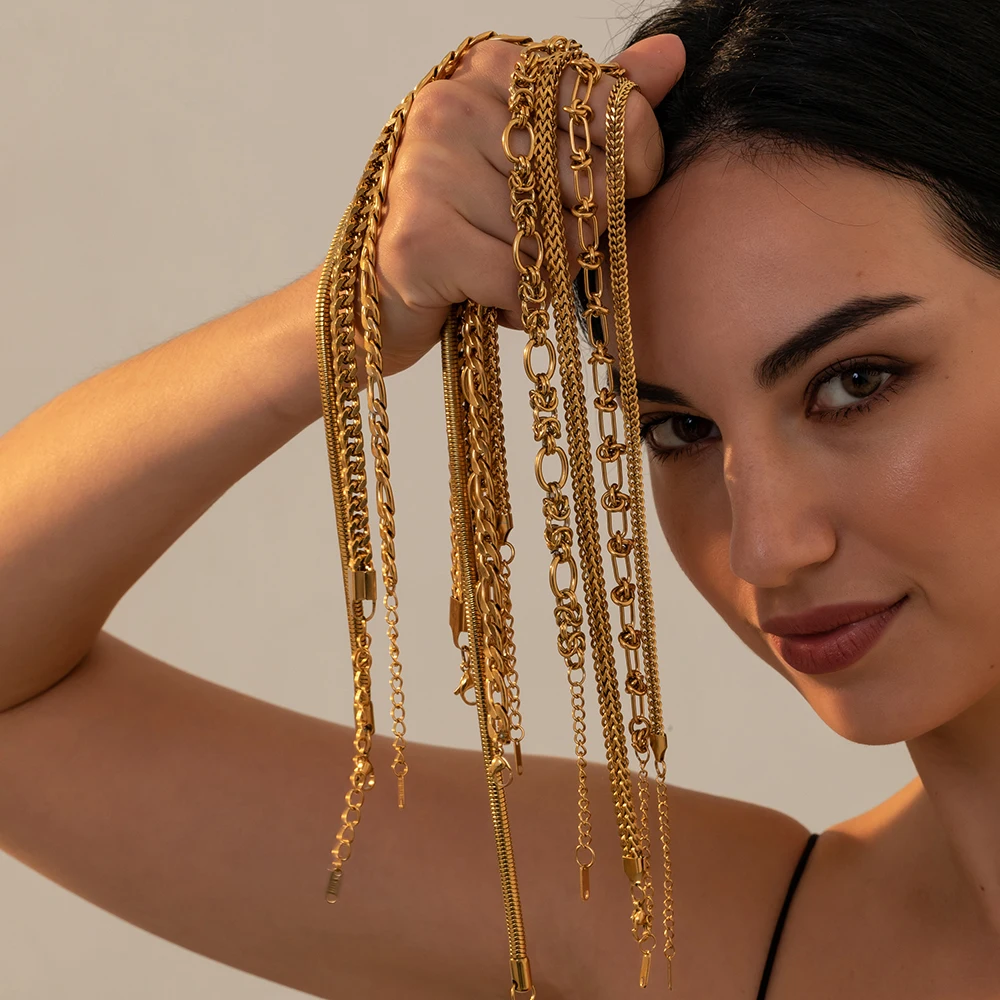 

Hip Hop Rock Stainless Steel Cuban Link Chain Necklace for Women 18K Gold Plated Rust Proof Femal Choker Wholesale Jewelry Gifts