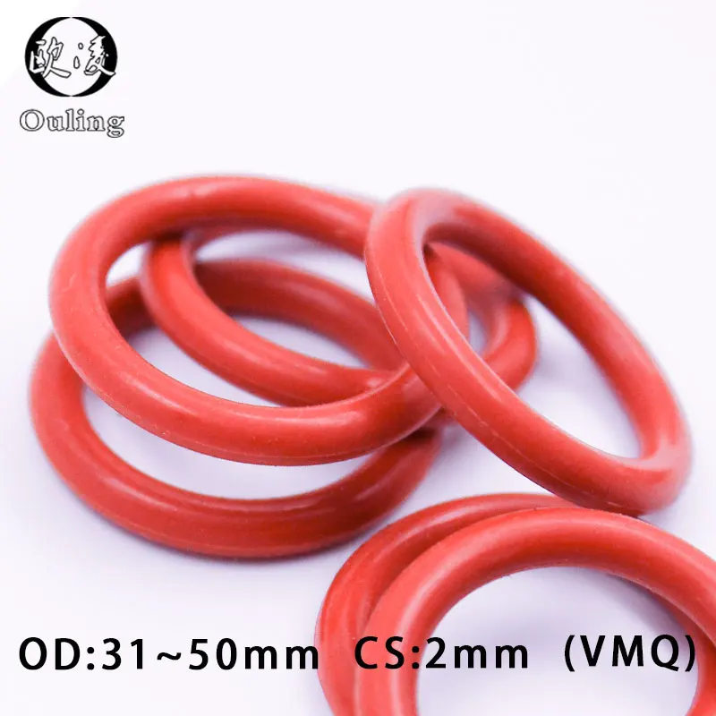 

10PCS/lot Silicone Ring Silicon/VMQ O ring CS2mm Thickness OD31/32/33/34/35/36/38/40/42/45/46/50*2mm Rubber O-Ring Seal Gaskets
