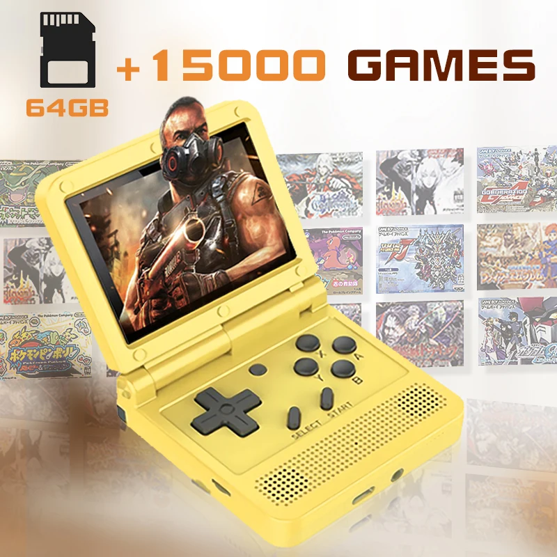

POWKIDDY v90 Black Version 3-Inch IPS Screen Flip Handheld Console Open System Game Console 16 Simulators PS1 Children's gifts