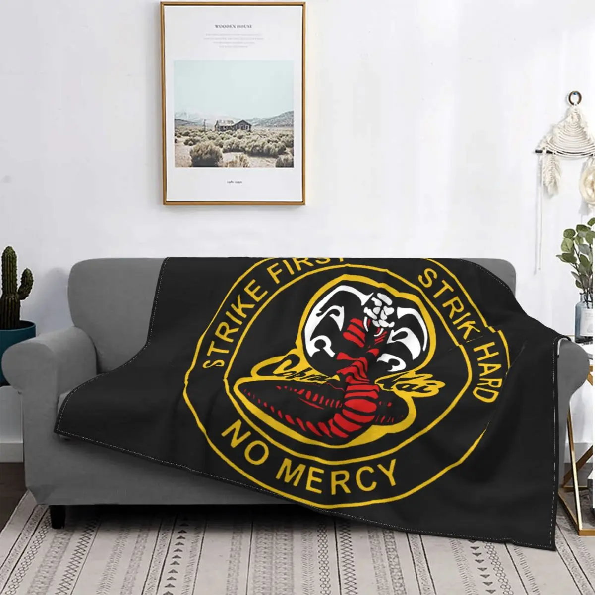 

Cobra Kai The Karate Kid Blanket Soft Flannel Strike First Strike Hard 80s TV Throw Blankets for Travel Bedroom Sofa Bedspreads