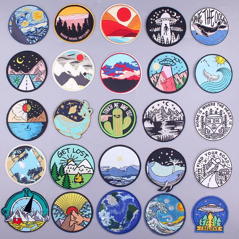 

Outdoor Parches Mountain Embroidery Patches for Clothes Iron On Patches For Clothing DIY Stripe Camping Patch On Clothes Sticker