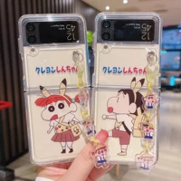 cartoon crayon shin chan with pendant phone case for samsung galaxy z flip 3 5g hard pc back cover zflip3 protective shell