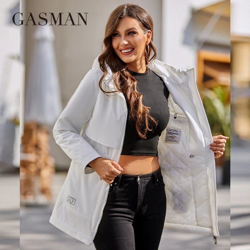 GASMAN 2022 Women's trench Coat Windproof jacket for Women Casual parkas Mid-Length Hooded Design Female Cotton Clothing 8250