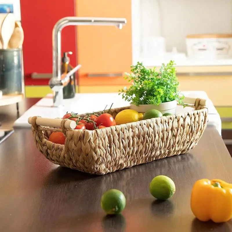 

Wicker Waste Basket Fruit Tea Snack Bread Picnic Cosmetic Storage Box Hand woven Rattan Wicker Fruit Tea Snack Bread Basket