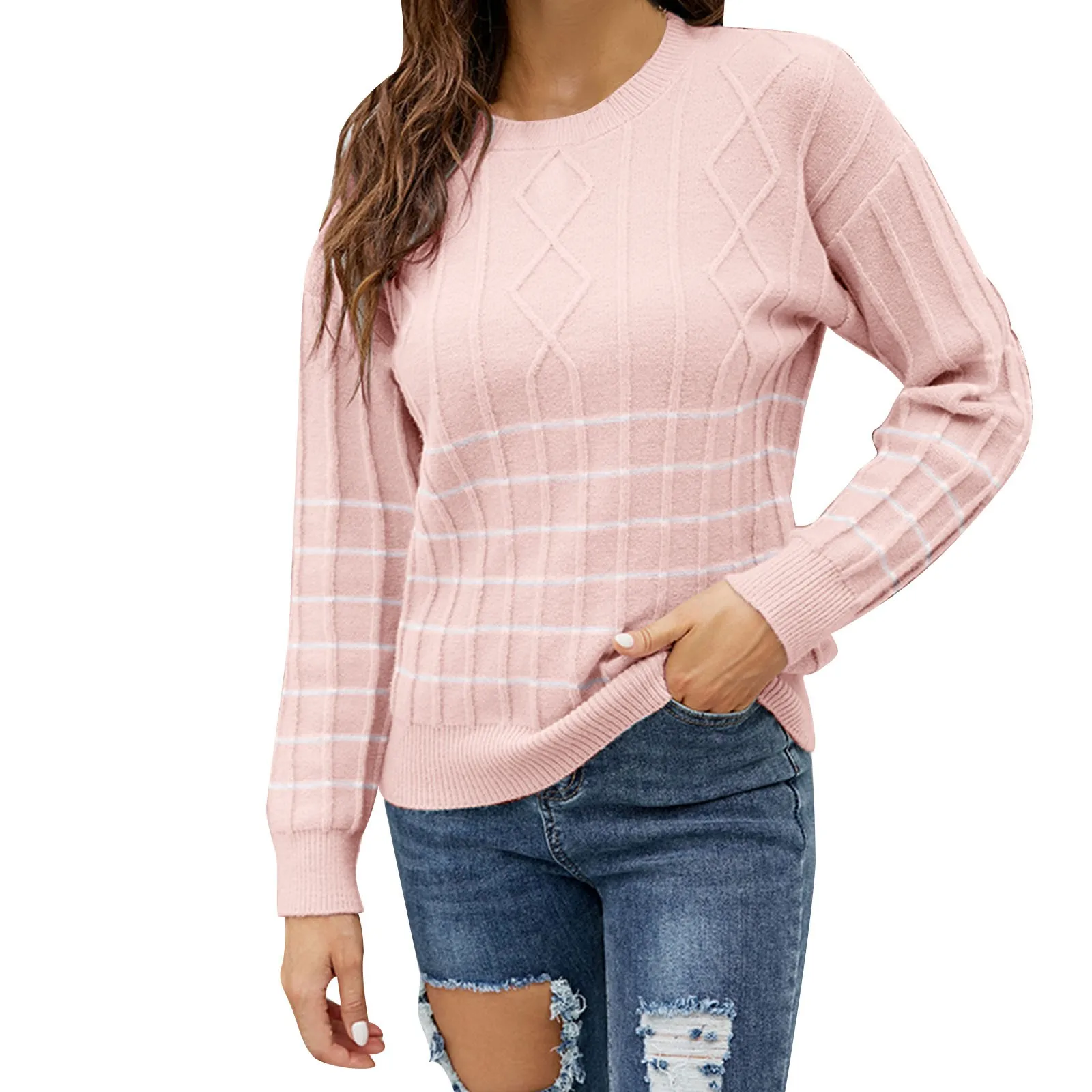 

Женский свитер в клетку с круглым вырезом, однотонный трикотажный пуловер с длинными рукавами, Топ для женщин, Осень-зима, мягкий, теплый, приталенный, уличная одежда 2023