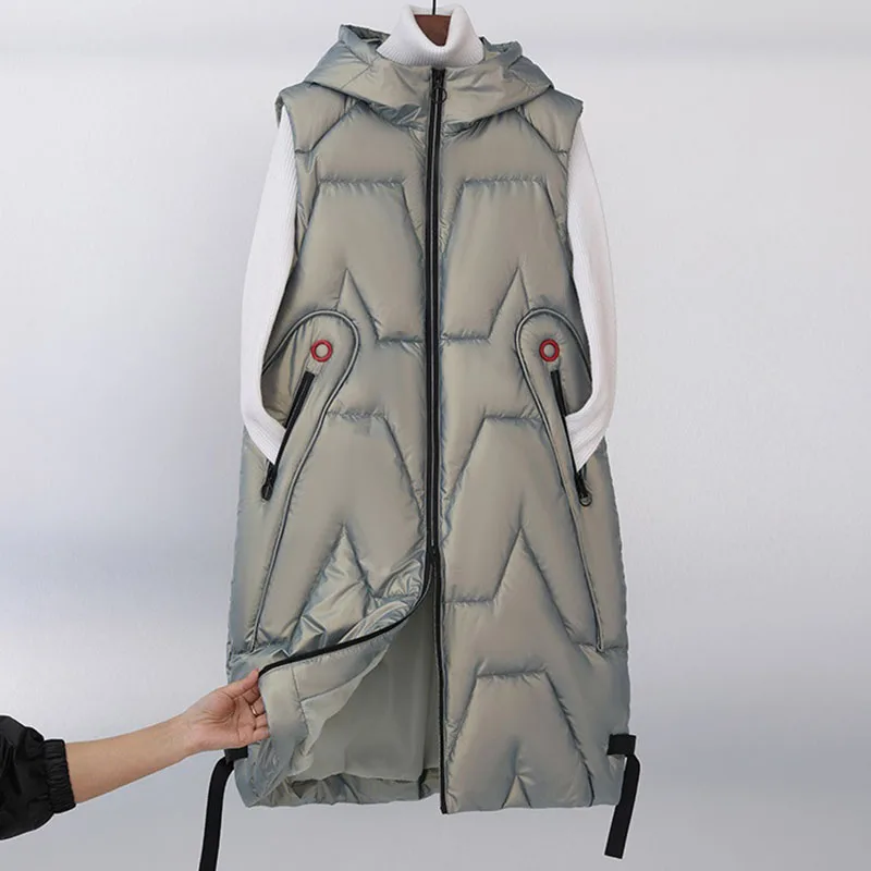 

New Autumn Winter Cotton Vest Women Waistcoat 2022 Female Sleeveless Vest Jacket Hooded Warm Long Puffer Vest Coat Chaleco Mujer