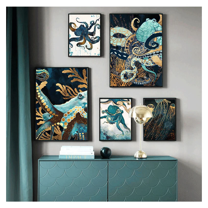 Картина на холсте с изображением осьминога