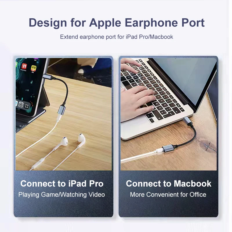 USB C to 8-Pin Adapter Type C AUX Audio for Apple Headphone Converter for iPad Pro Macbook Mac Book Laptop Connector HiFi Sound