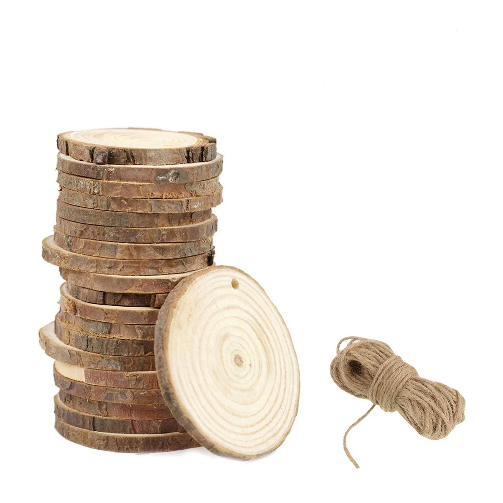 

50pcs Log Slices Discs DIY Crafts Pieces Party Decoration DIY Accessory Hanging Tags