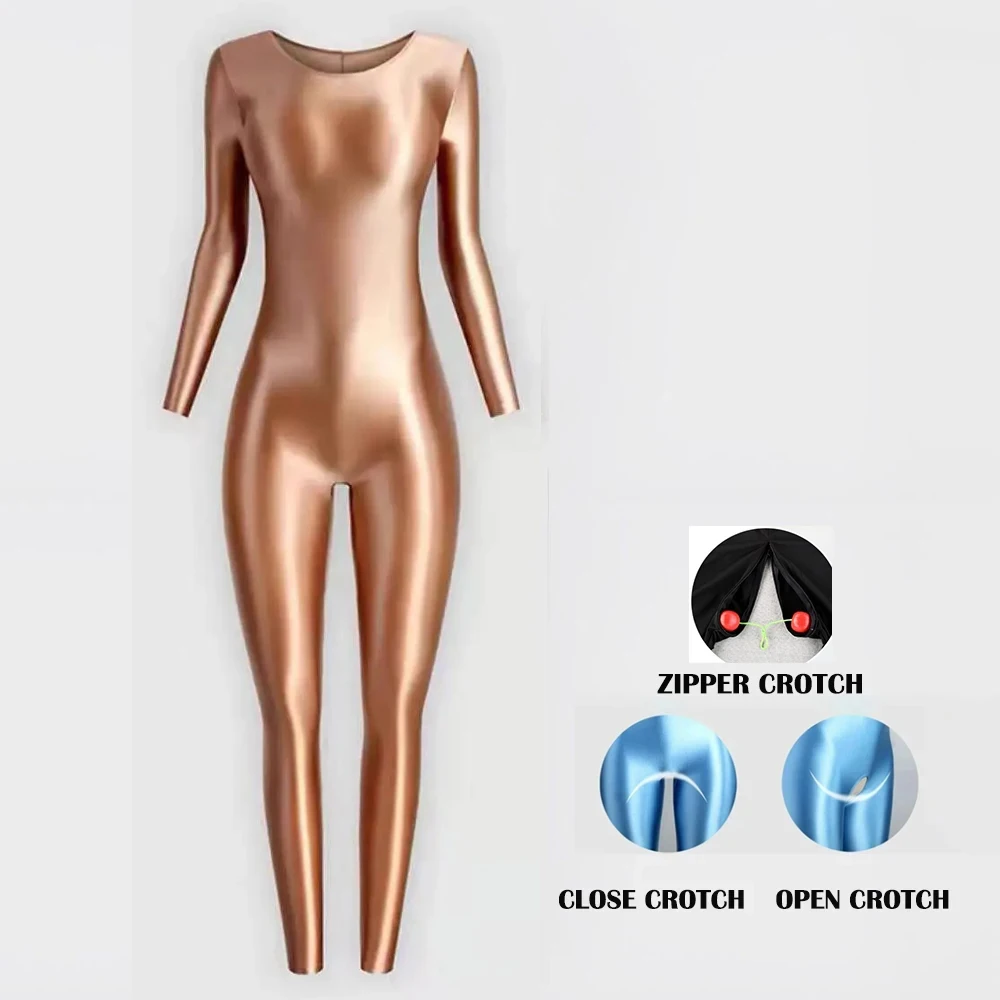 Блестящий спортивный комбинезон на молнии с длинным рукавом женский костюм