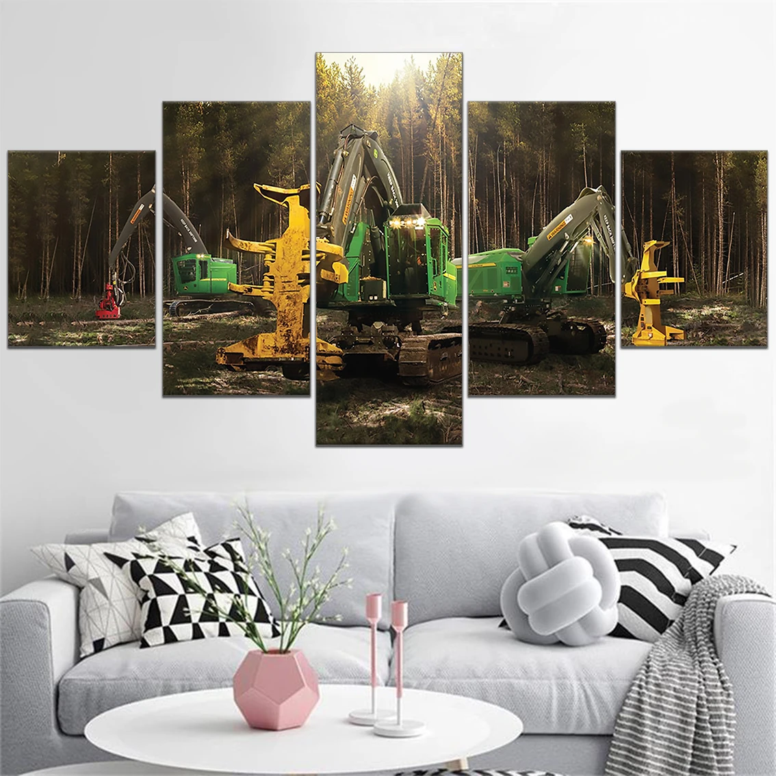 

John Deere Forestry Equipment Painting Vintage Machine Tractor Metal Tin Sign Green Tractor Canvas Wall Decor Bar Poster Artwork