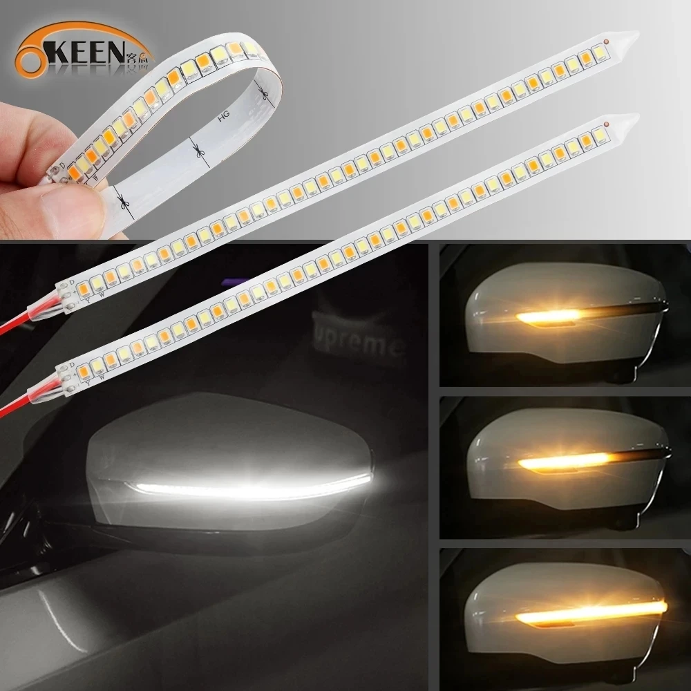 

OKEEN LED Car Rearview Mirror Indicator Lamp DRL Streamer Auto Headlight Strip Turn Signal Flowing Light Source Car Daylight 12V