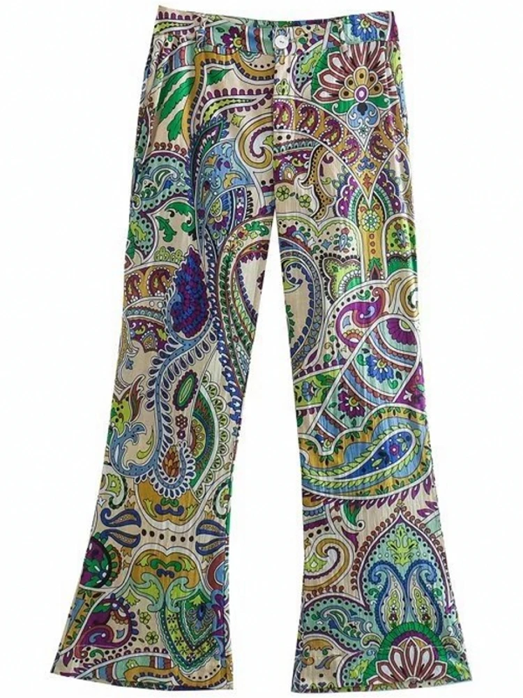 

Брюки женские с широкими штанинами, винтажные офисные мешковатые штаны со средней талией, уличная одежда с принтом, лето