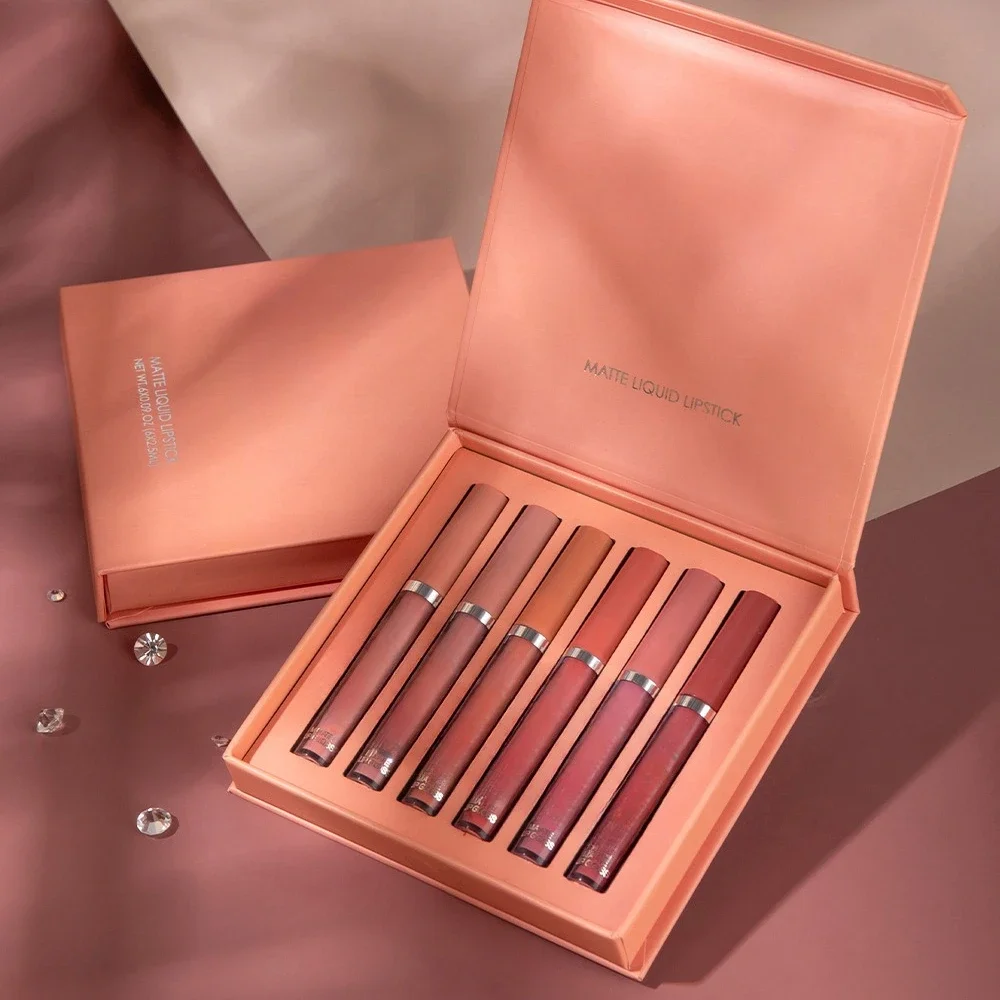 6 шт./набор антипригарная жидкая губная помада в подарочной коробке