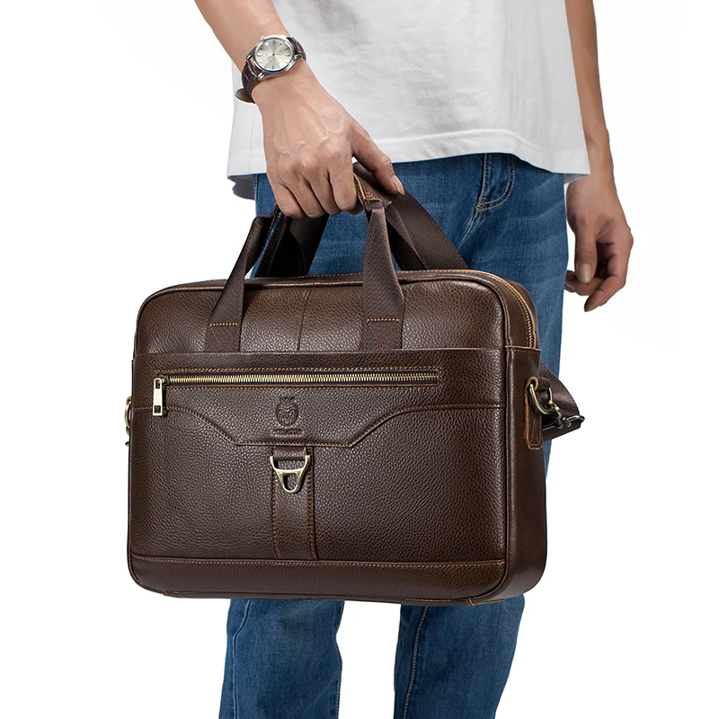 SCHLATUM Briefcase Men's Genuine Leather 14-inch Laptop Bag's Men's Briefcase Office Business Handbag Shoulder Messenger Bags