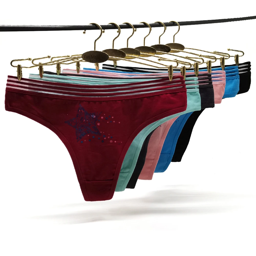 

12 Pieces Sexy Lingerie Women's Cotton G-String Thong Panties Strings Underwear Women Briefs Star Print Ladies Low-Rise Tangas