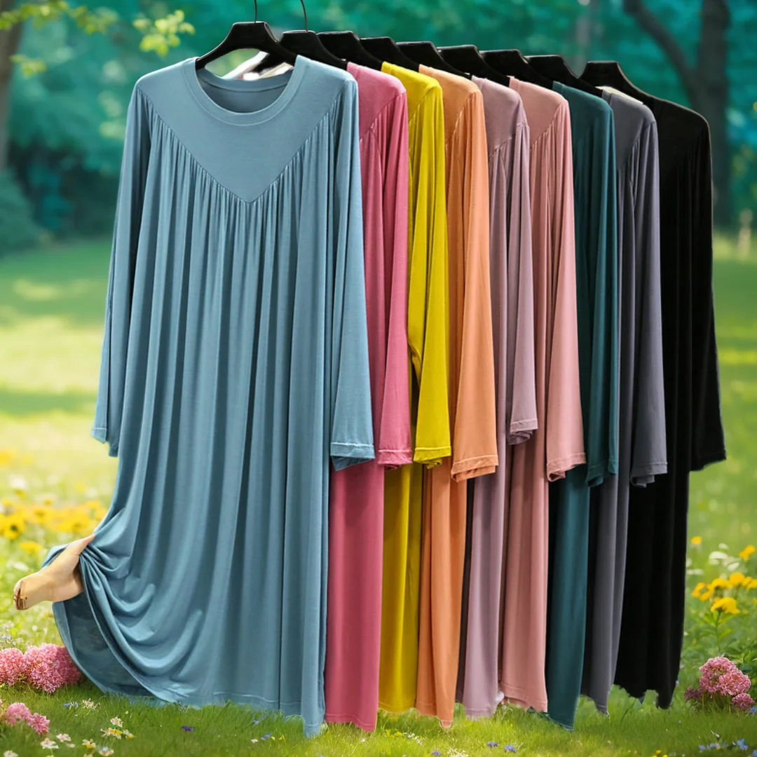 

Summer Casual/Sexy Nightgown For Women Elastic Nightdress Women's Modal V-Neck Full Sleeve Nightwear Fashion Clothes Big Size