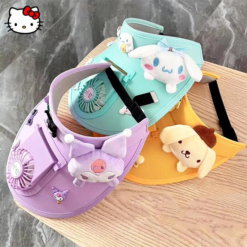 

Kawaii Sanrio Kuromi Hat My Melody Cinnamoroll Outdoor Sports Sunscreen Sunshade Fan Hat Breathable Adjustable Parent-child Hat