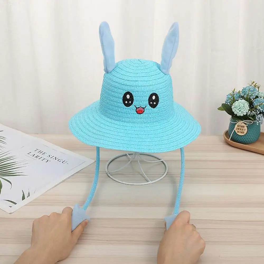 

Kids Summer Wide Brim Bucket Cap Rabbit Moving Ears Straw Hats Beach Hat Fisherman's Hat Sun Hat Children's Sun Visor Cap