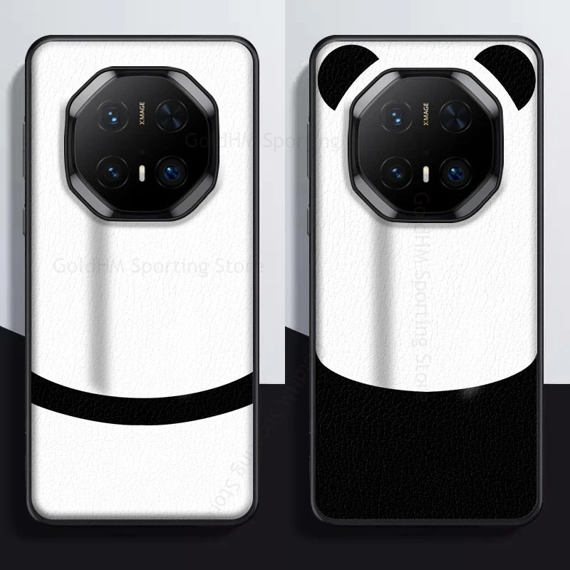 Фото Кожаный чехол для телефона Huawei Mate 70 RS 3D с мультяшными ушками панды, чехол для телефона HUAWEI Mate 60 50 40 RS, противоударный чехол №1