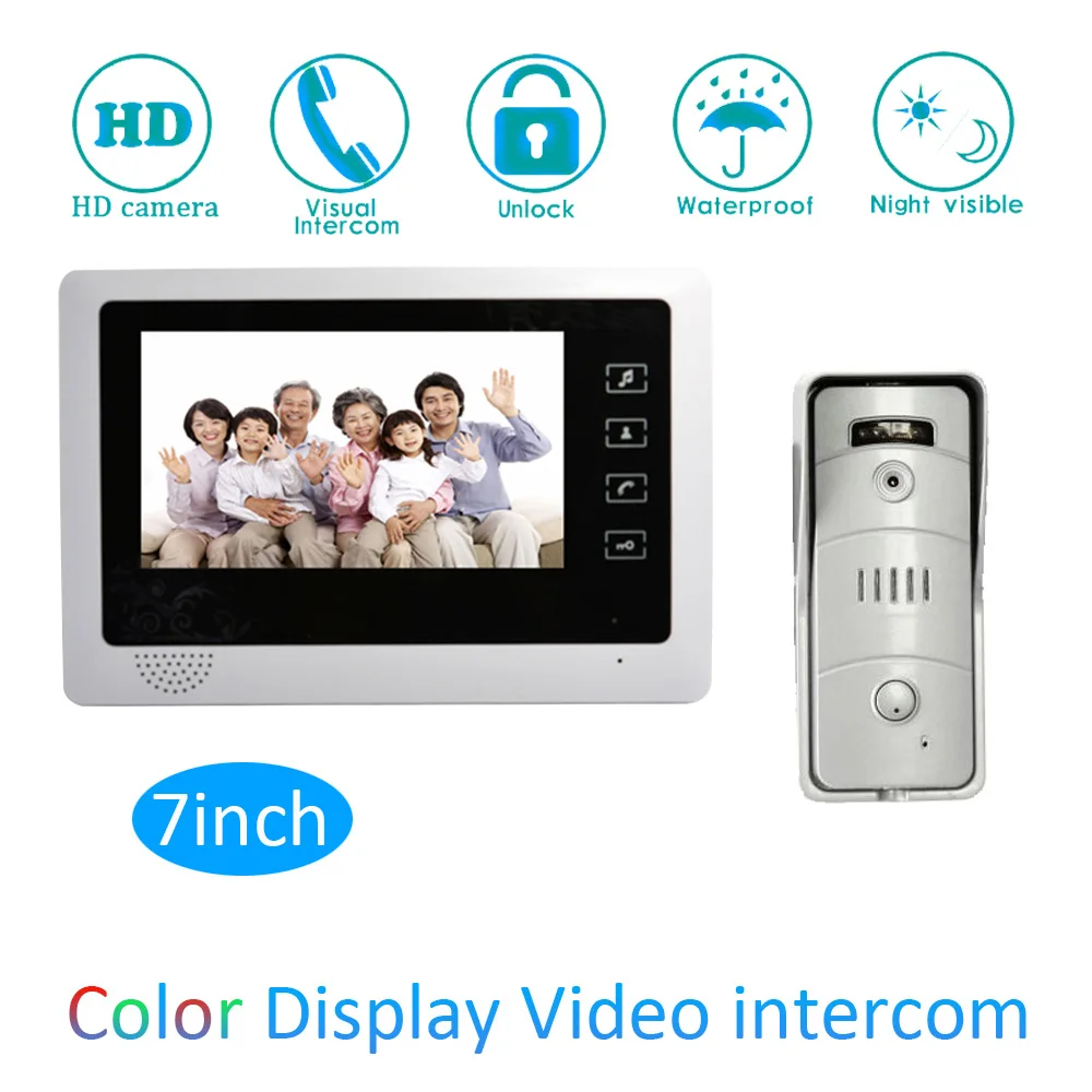 1 Set Home Use One To One Door Phone Intercom System 7 Inch LCD Color Screen Night Vision Camera Door Bell For Vistor